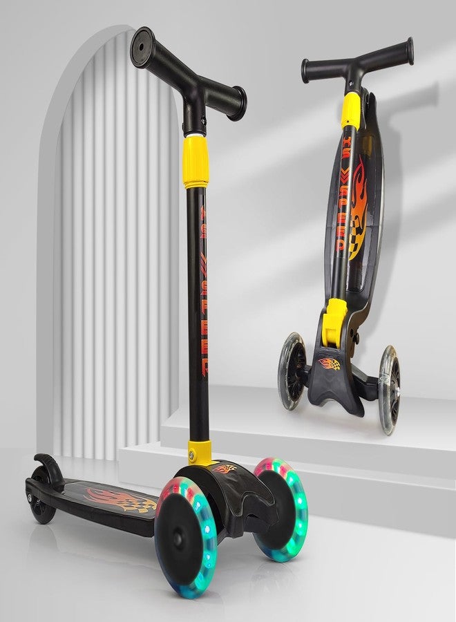 NHR Kick Scooter for Kids - 4 Adjustable Heights, Foldable Green Scooter with LED Light-Up Wheels, Lightweight Skate Scooter for Boys & Girls Ages 3+ (Black) - Image 1